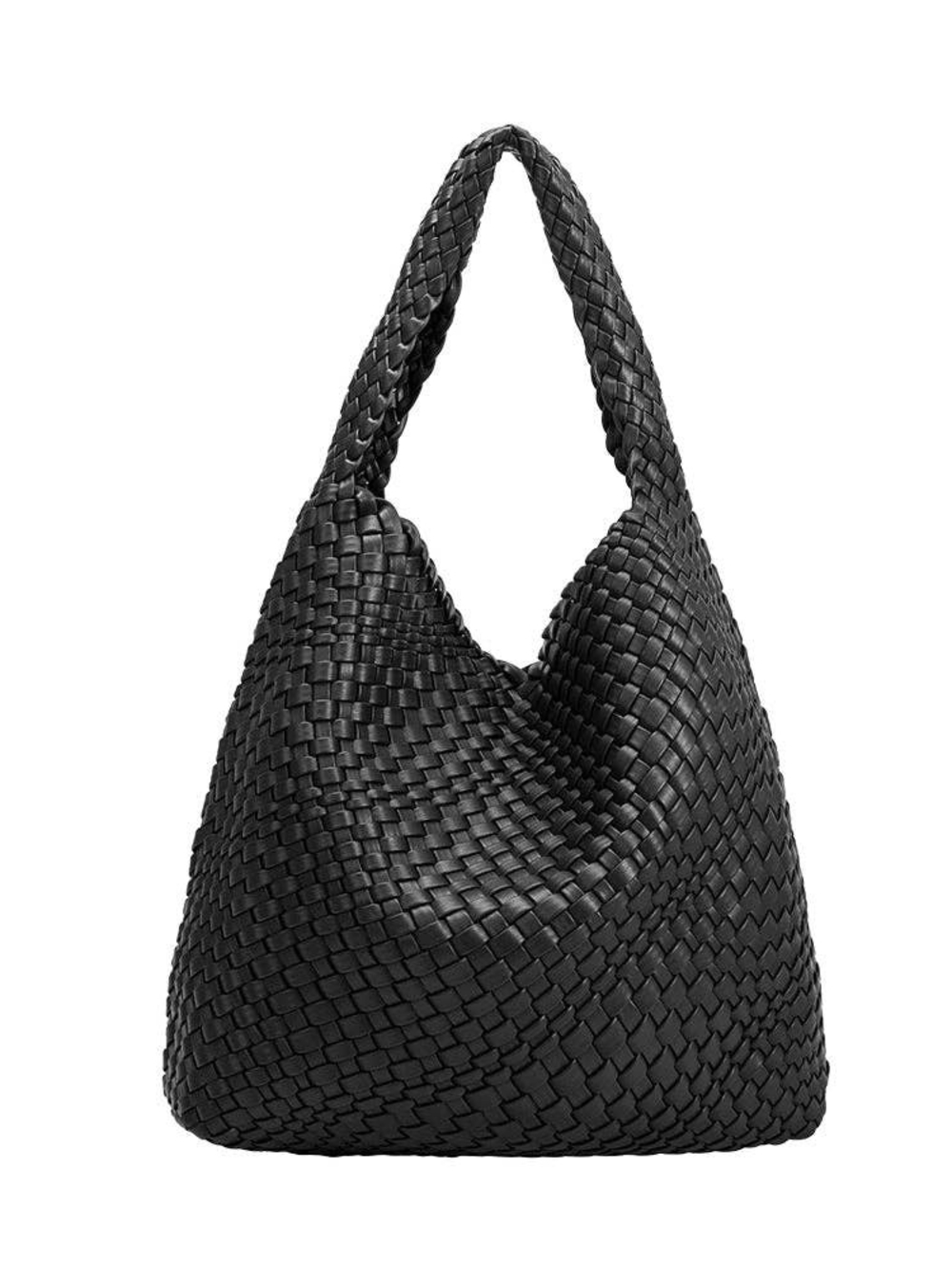 Melie Bianco Recycled Vegan Leather Woven Leather Hobo Bag - Black